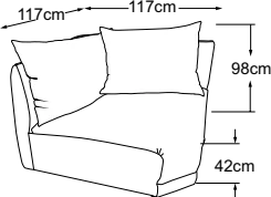 Corner incl. 2 cushions, drawn to scale with dimensions