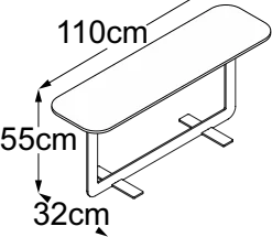 One Blade, 110 × 55 cm, 32 cm high, drawn to scale with dimensions