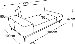 Chaiselounge armrest left, drawn to scale with dimensions