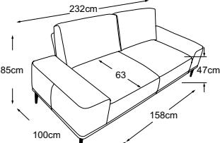 2.5-sofa, drawn to scale with dimensions