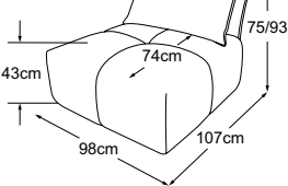 Element without armrest incl. 1 cushion A, drawn to scale with dimensions