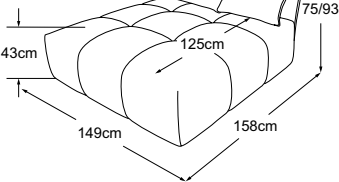 REC without armrest incl. 1 cushion A & 1 cushion B, drawn to scale with dimensions