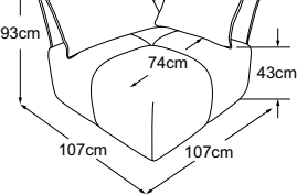 Corner right incl. 1 cushion A & 1 cushion B, drawn to scale with dimensions