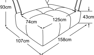 Element wide armrest right incl. 2 cushions A, drawn to scale with dimensions
