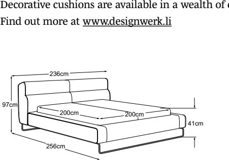 Pantheon upholstered bed 200x200, drawn to scale with dimensions
