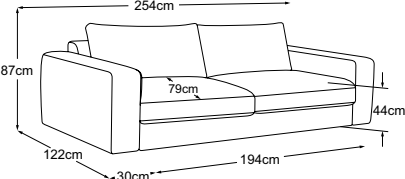 Megasofa, drawn to scale with dimensions