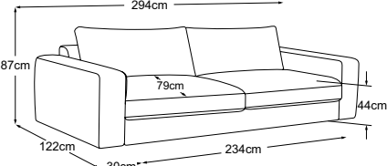 Gigasofa, drawn to scale with dimensions