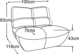 Armchair incl. 1 MBA, drawn to scale with dimensions