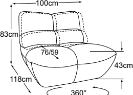 Armchair incl. 1 MBA (rotatable), drawn to scale with dimensions