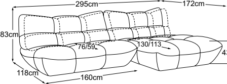 2-sofa + REC incl. 2 MBA, drawn to scale with dimensions