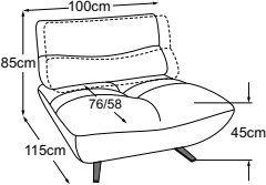 Armchair incl. 1 MBA, drawn to scale with dimensions