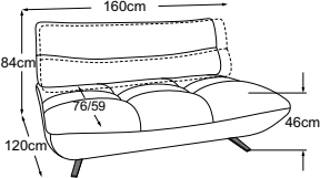2-sofa incl. 1 MBA, drawn to scale with dimensions