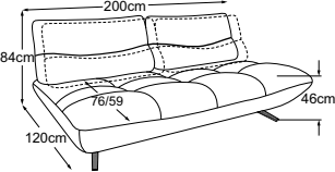 3-sofa incl. 2 MBA, drawn to scale with dimensions