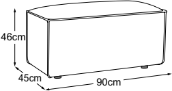 Armrest 90, drawn to scale with dimensions