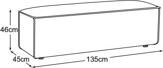 Armrest 135, drawn to scale with dimensions