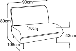 Element 90 without armrest, drawn to scale with dimensions