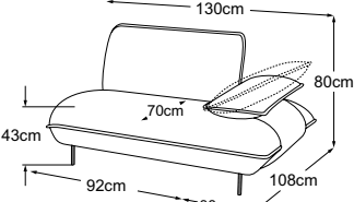 Element 90 armrest right, drawn to scale with dimensions