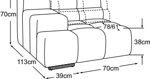 Element 70 armrest left incl. 1 MBA, drawn to scale with dimensions
