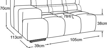 Element 105 armrest left incl. 1 MBA, drawn to scale with dimensions