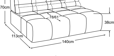 Element 140 without armrest incl. 2 MBA, drawn to scale with dimensions