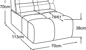 Element 70 without armrest incl. 1 MBA, drawn to scale with dimensions