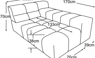 Longchair armrest right, drawn to scale with dimensions