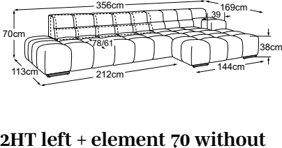 2HT left + element 70 without armrest + REC right incl. 2 MBA, drawn to scale with dimensions