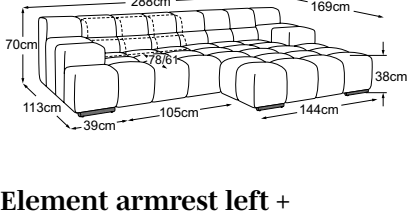 Element armrest left + REC right incl. 1 MBA, drawn to scale with dimensions