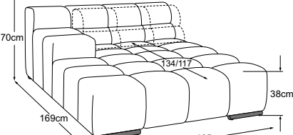 REC armrest left incl. 1 MBA, drawn to scale with dimensions