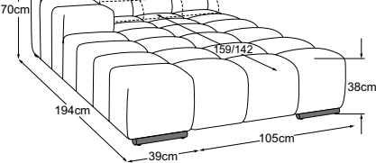 REC large armrest left incl. 1 MBA, drawn to scale with dimensions