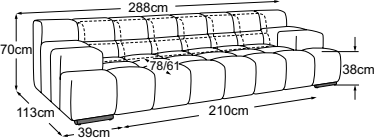 Megasofa incl. 2 MBA, drawn to scale with dimensions