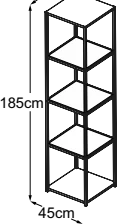 Tower, 45 × 45 cm, 185 cm high, drawn to scale with dimensions