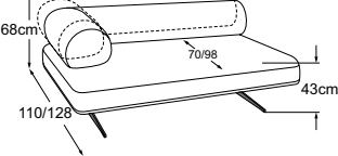 1.5-element armrest left incl. 1 MBA, drawn to scale with dimensions