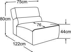 Element 70 without armrest, drawn to scale with dimensions