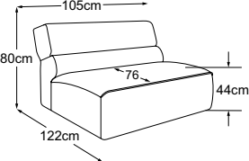 Element 105 without armrest, drawn to scale with dimensions